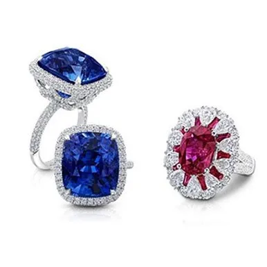 Sapphire and ruby rings with diamond halos